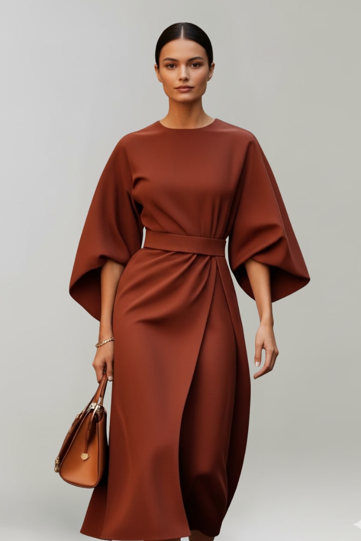 Women's Belted Wide Sleeve Midi Dress | Drusilla_8