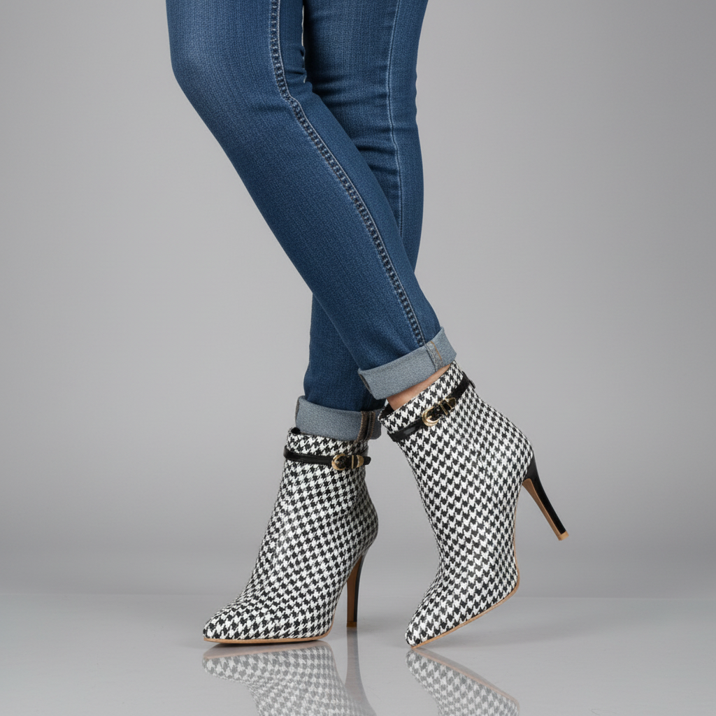 Isabelle Houndstooth Ankle Boots