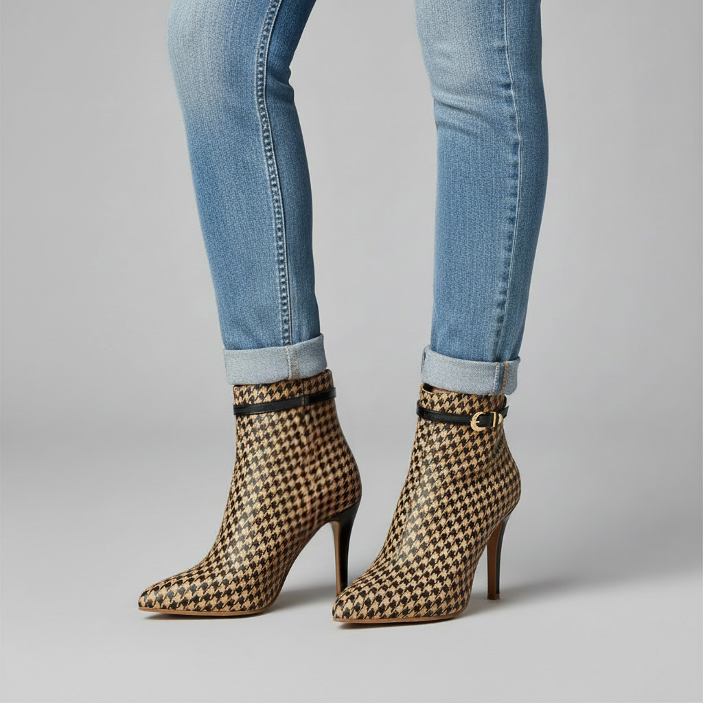 Isabelle Houndstooth Ankle Boots