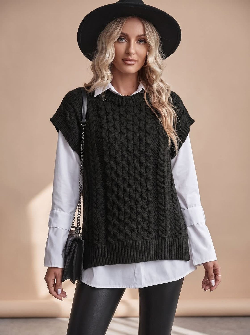 Women's Cable Knit Sweater Vest | Pemberley_3