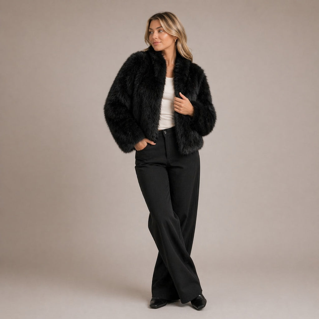 Women's Cropped Faux Fur Jacket | Sybil_3