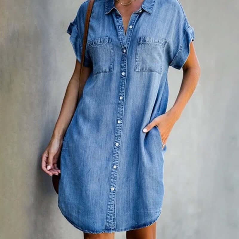 Women's Denim Button Front Shirt Dress | Sanditon_1