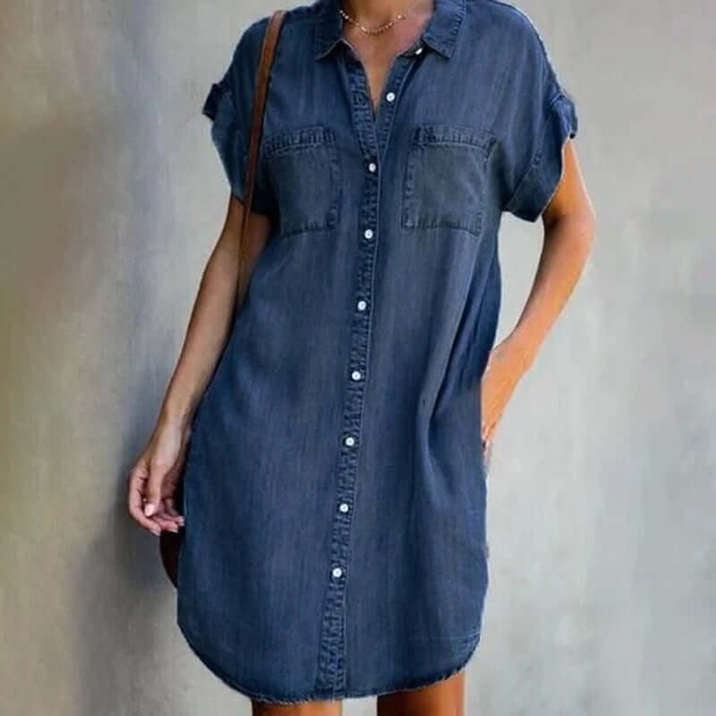 Women's Denim Button Front Shirt Dress | Sanditon_2