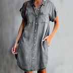 Women's Denim Button Front Shirt Dress | Sanditon_3