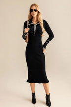 Women's Ribbed Knit Polo Midi Dress | Hermione_1