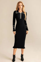 Women's Ribbed Knit Polo Midi Dress | Hermione_2