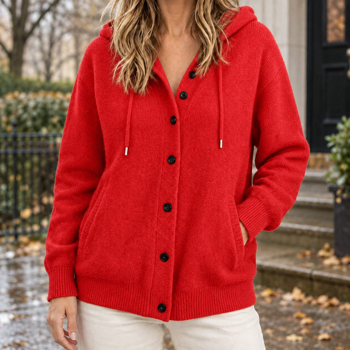 Women's Hooded Button Front Knit Cardigan | Wren_4