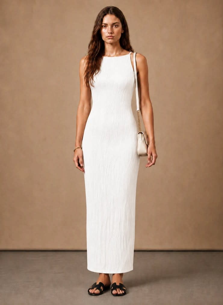 Women's Textured Sleeveless Maxi Dress | Delyth_4