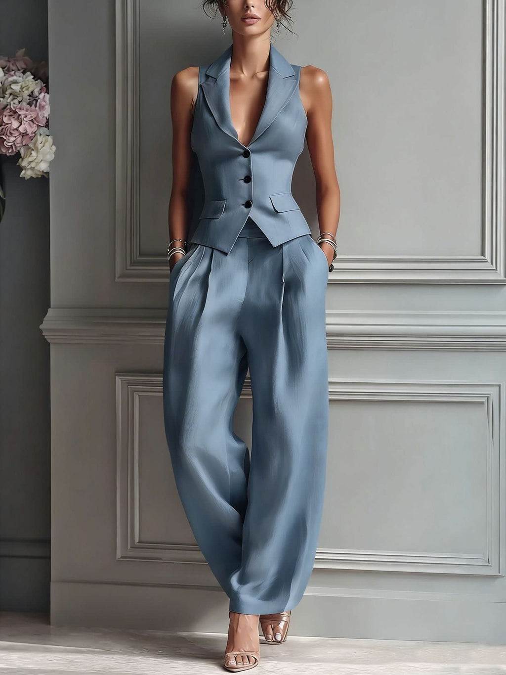 Women's Tailored Vest and Wide Leg Pant Set | Mereworth_2