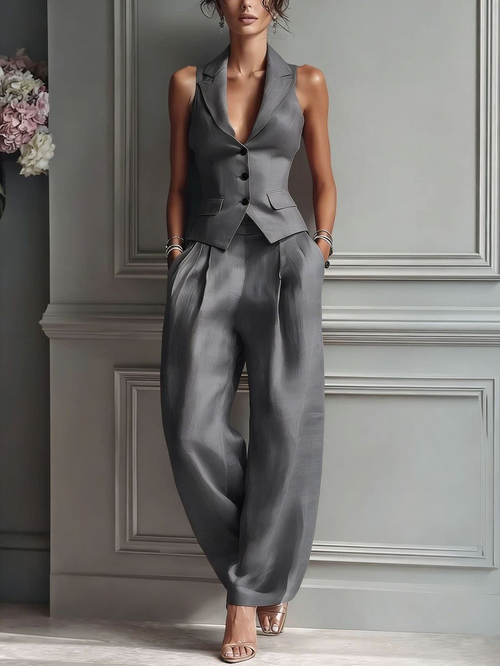 Women's Tailored Vest and Wide Leg Pant Set | Mereworth_3