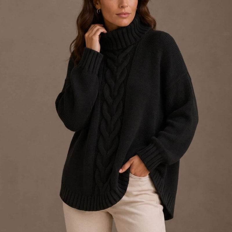 Women's Oversized Cable Knit Turtleneck Sweater | Ingoldsby_1