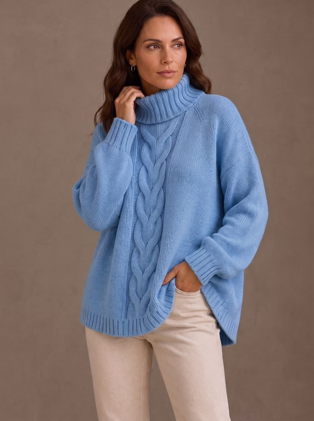 Women's Oversized Cable Knit Turtleneck Sweater | Ingoldsby_2