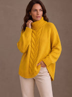 Women's Oversized Cable Knit Turtleneck Sweater | Ingoldsby_4