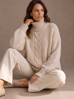 Women's Oversized Cable Knit Turtleneck Sweater | Ingoldsby_6