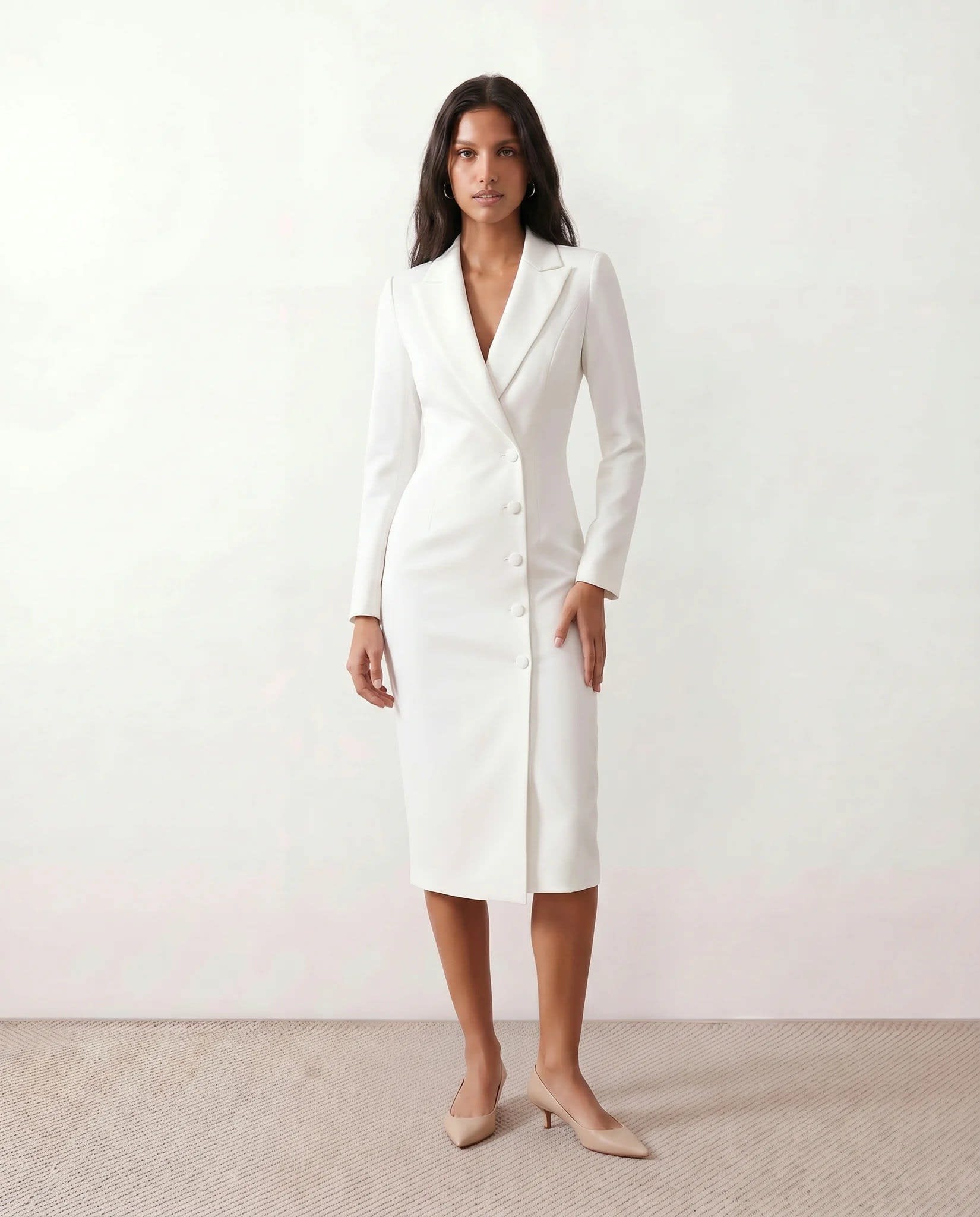 Women's Button Front Blazer Midi Dress | Odette_1