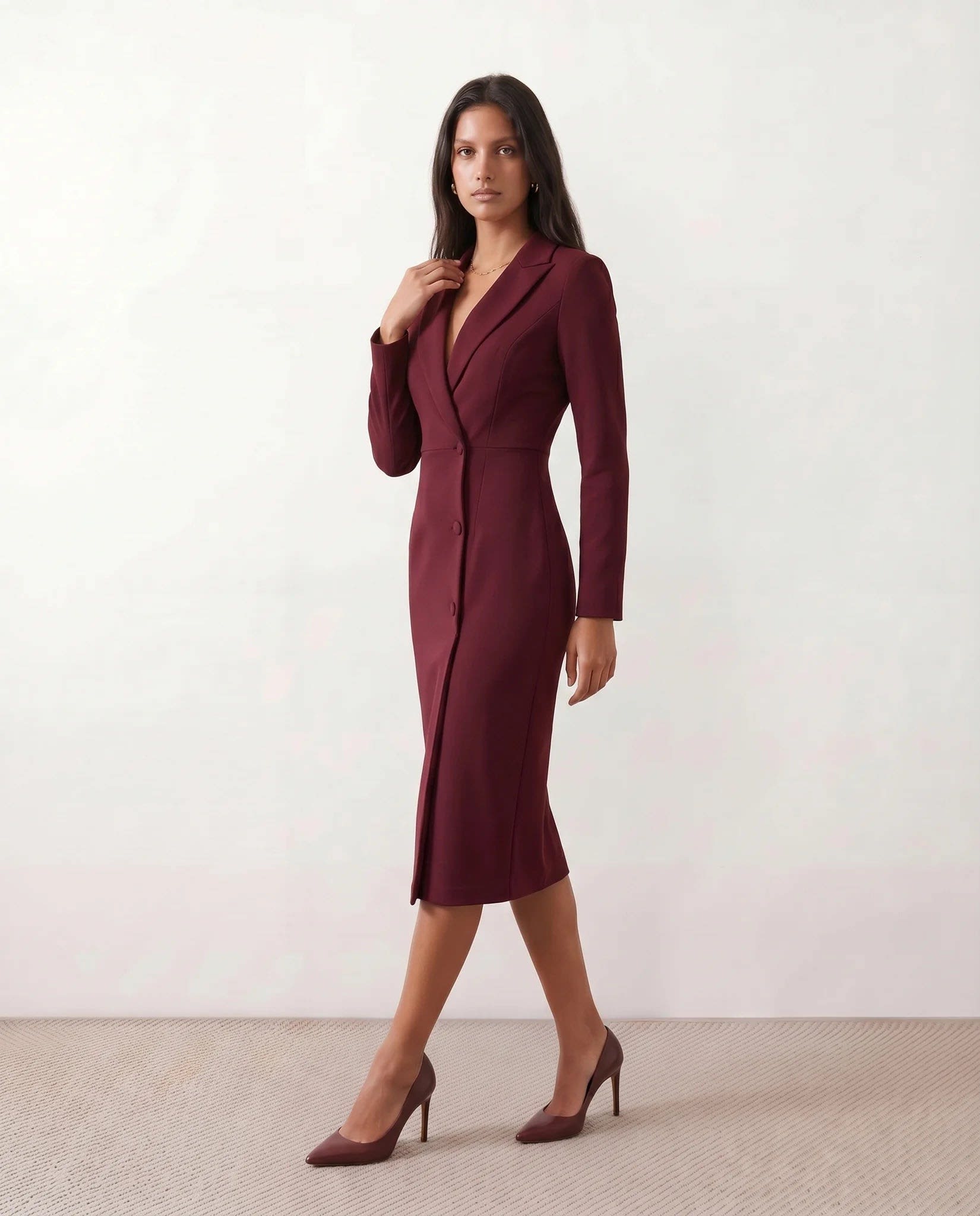 Women's Button Front Blazer Midi Dress | Odette_10