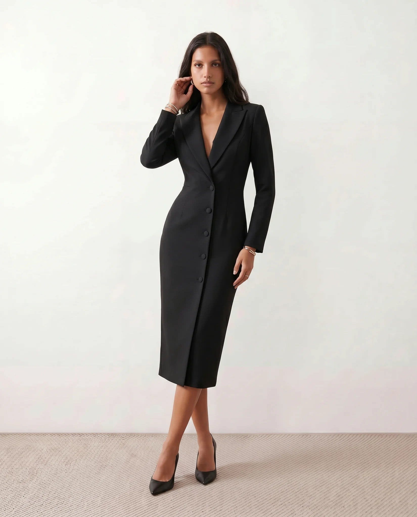 Women's Button Front Blazer Midi Dress | Odette_5