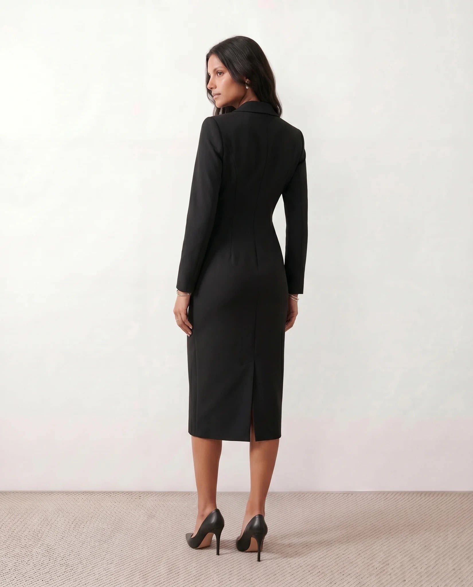 Women's Button Front Blazer Midi Dress | Odette_7