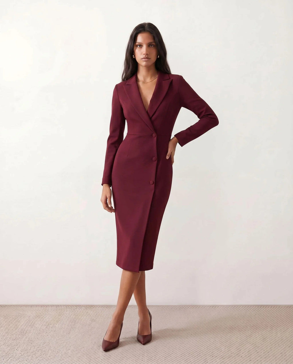 Women's Button Front Blazer Midi Dress | Odette_9