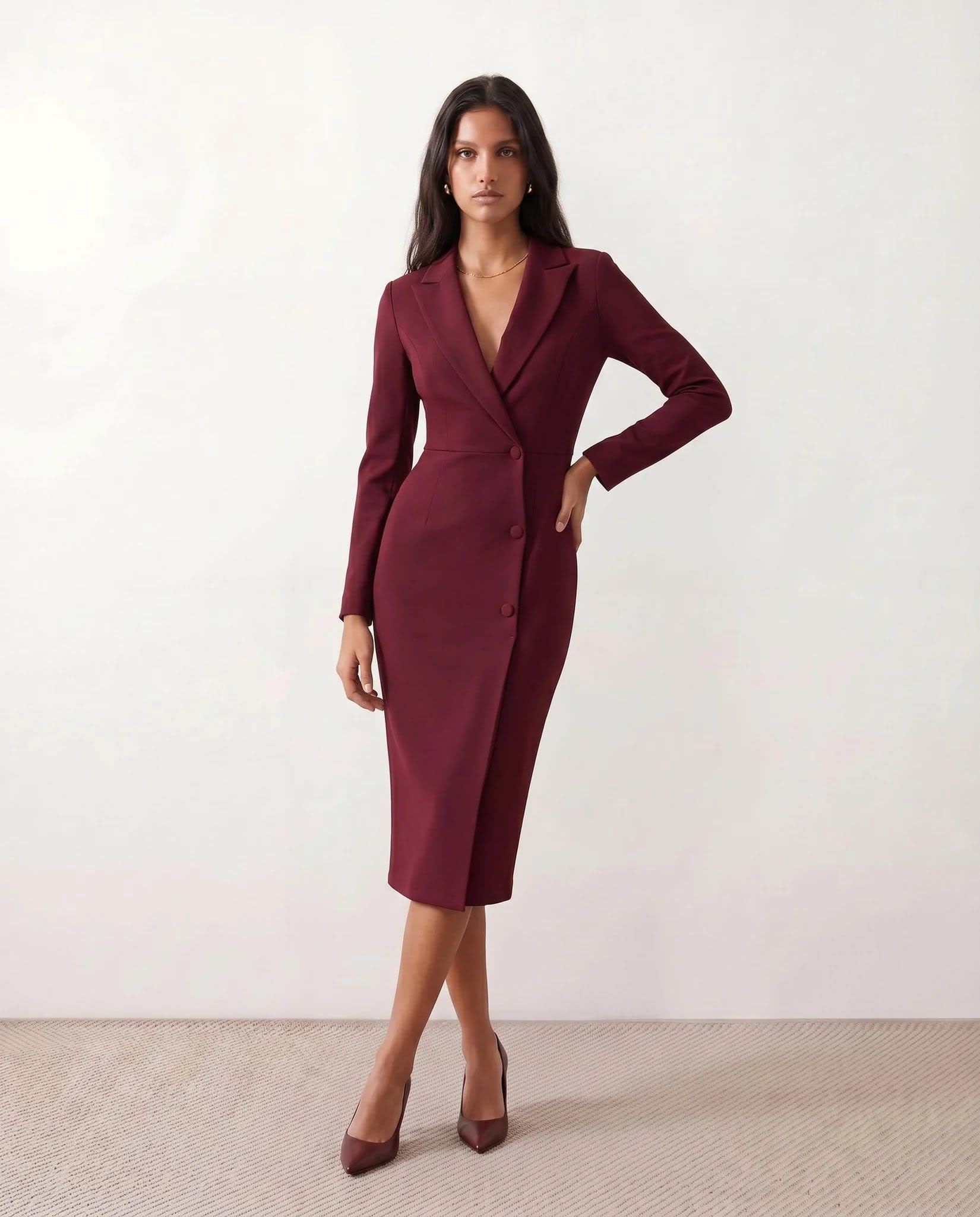 Women's Button Front Blazer Midi Dress | Odette_9