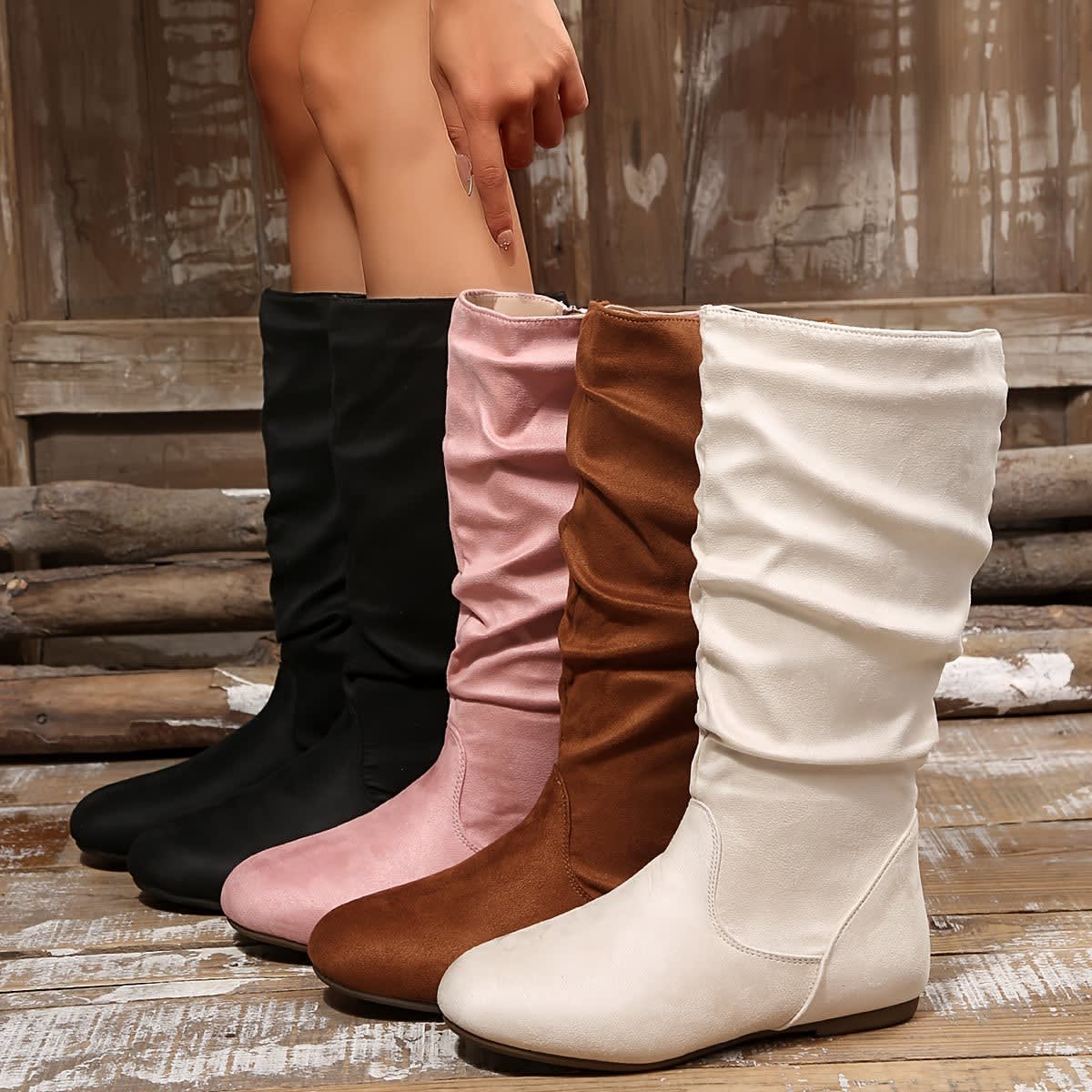 Women's Slouch Flat Mid Calf Boots | Adaline_11