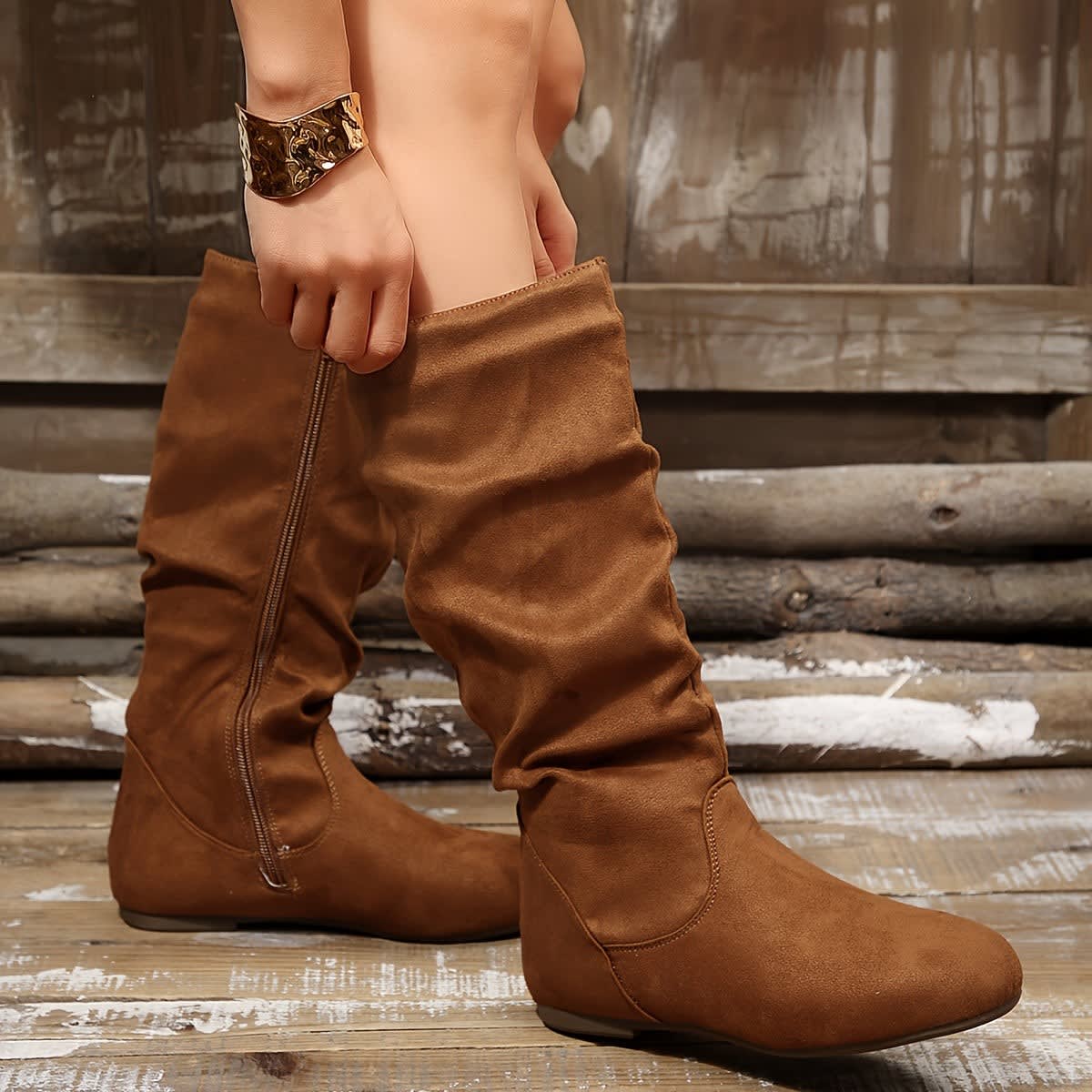 Women's Slouch Flat Mid Calf Boots | Adaline_9