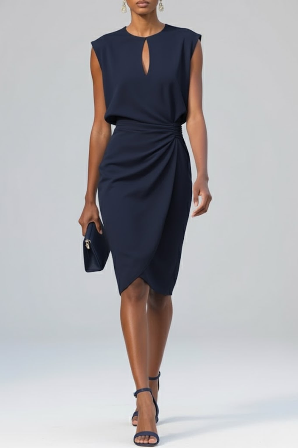 Women's Ruched Keyhole Midi Dress | Eugenie_2