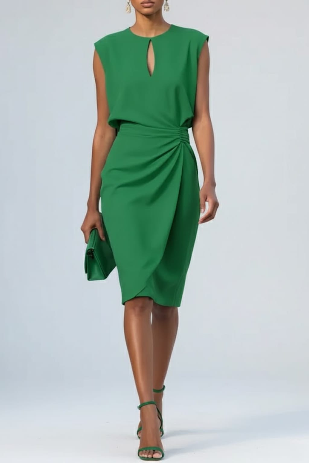 Women's Ruched Keyhole Midi Dress | Eugenie_5