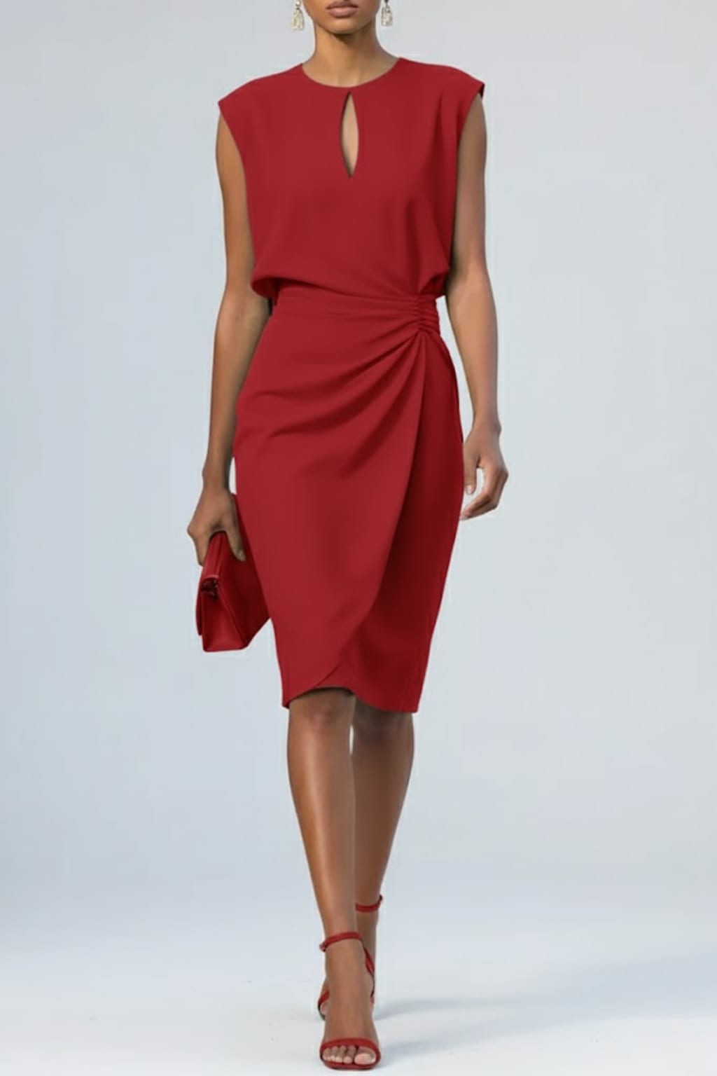 Women's Ruched Keyhole Midi Dress | Eugenie_6