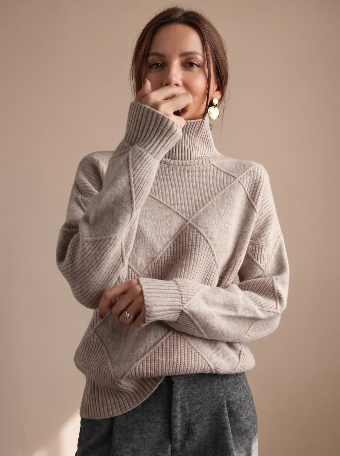 Women's Geometric Knit Turtleneck Sweater | Winstanley_16