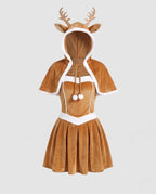 Women's Velvet Hooded Deer Costume Dress | Yattendon_4