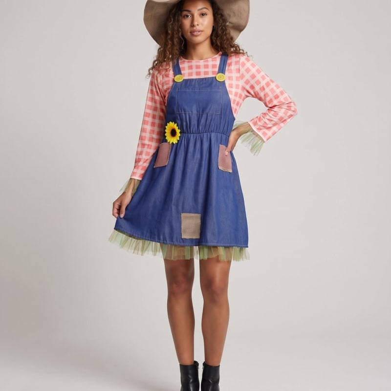 Women's Denim Pinafore Farmer Costume Set | Norwell_1
