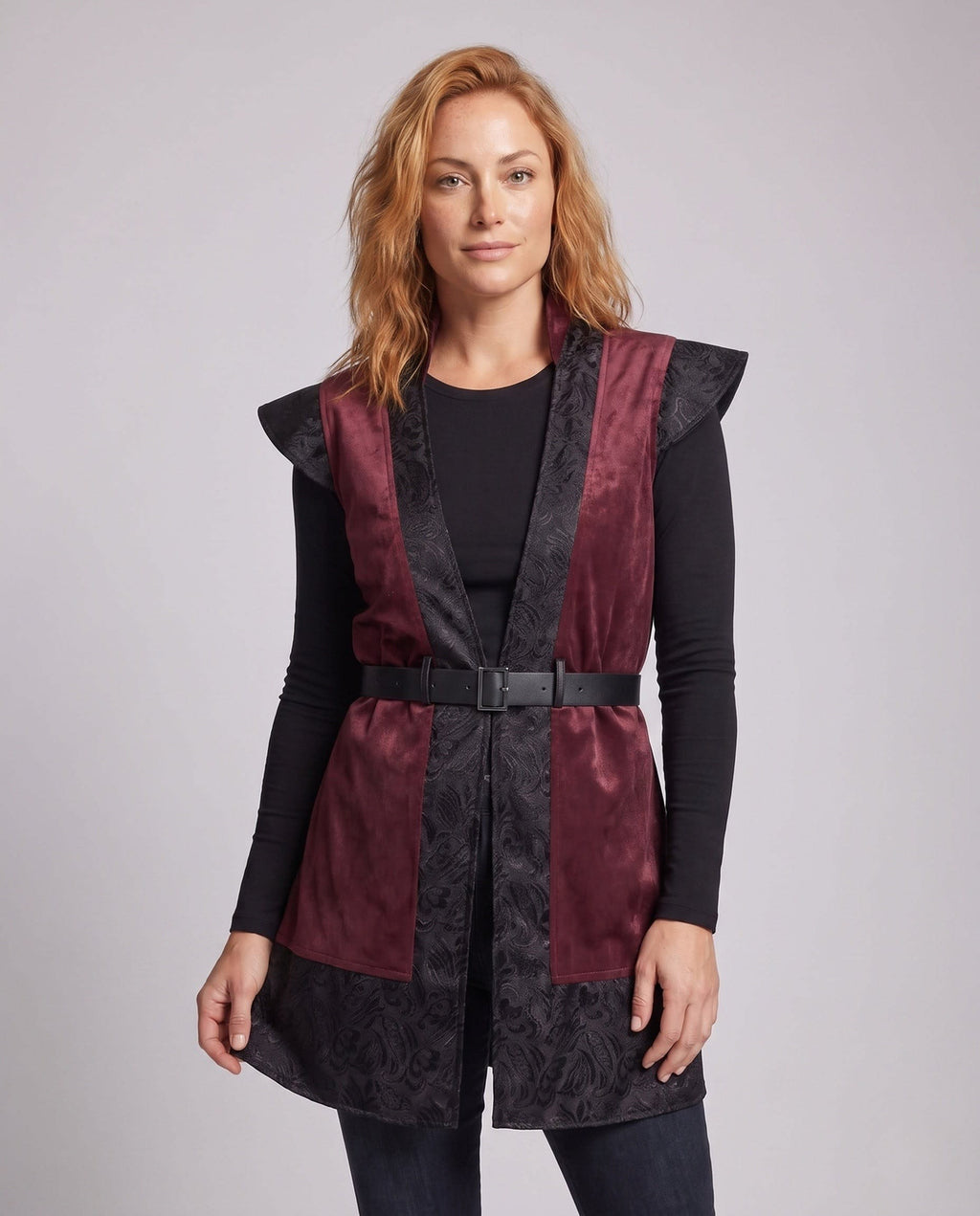 Women's Brocade Longline Belted Vest | Foxholme_2