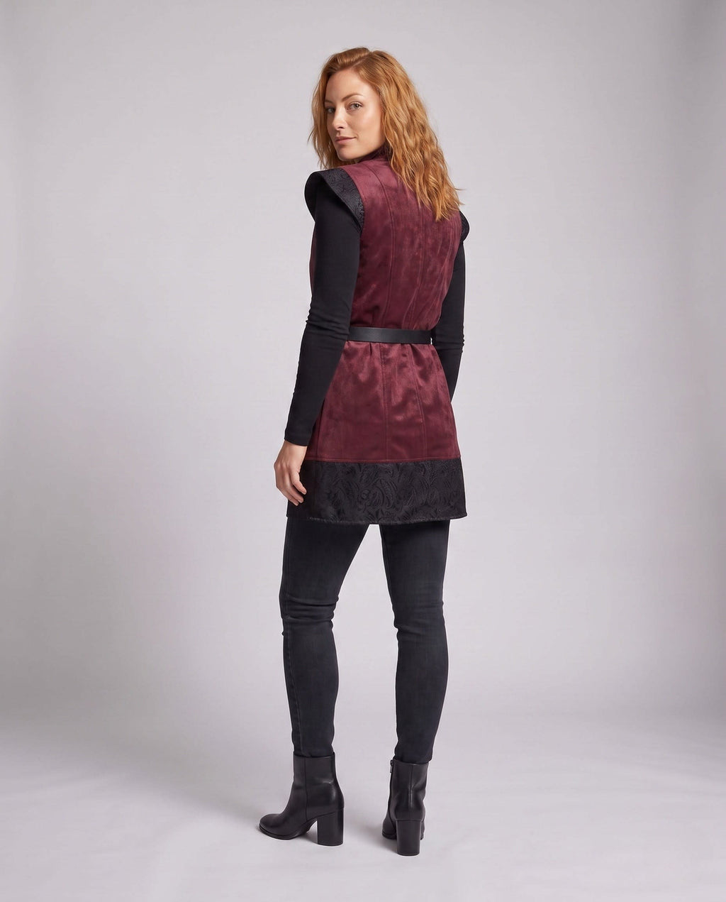 Women's Brocade Longline Belted Vest | Foxholme_4
