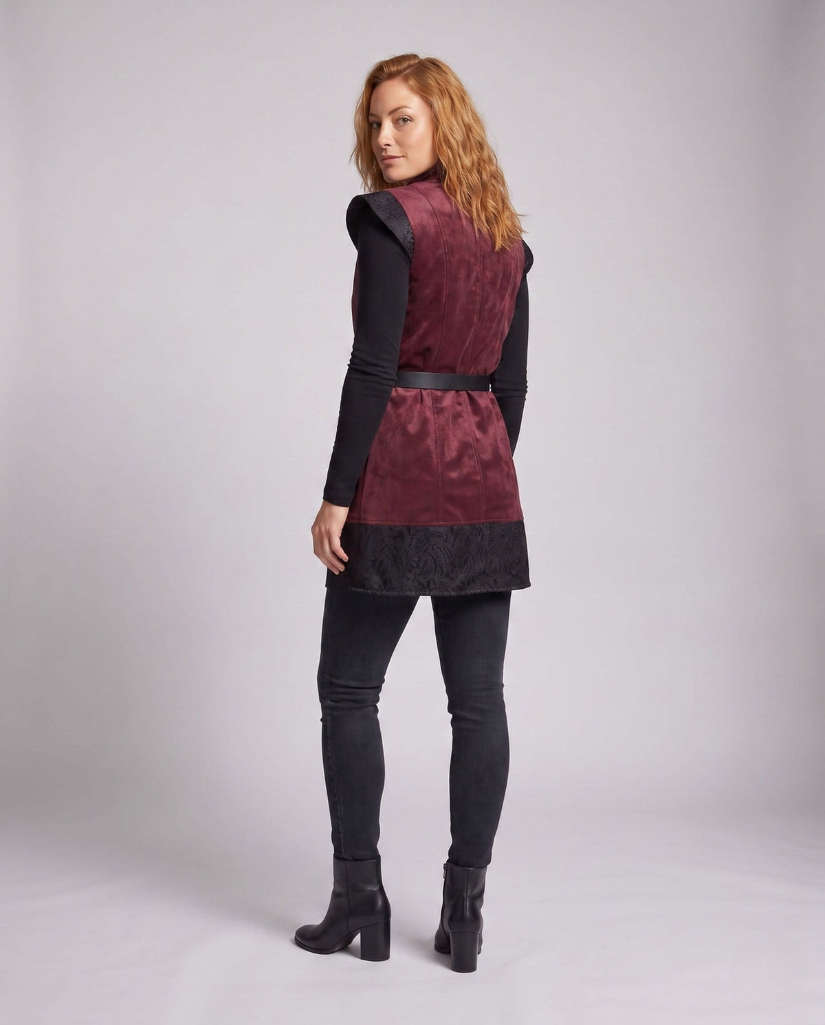 Women's Brocade Longline Belted Vest | Foxholme_4