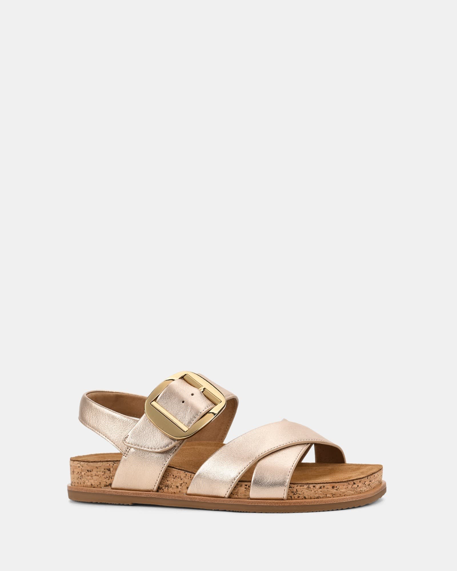 Women's Metallic Crossover Strap Sandals | Petronella_6
