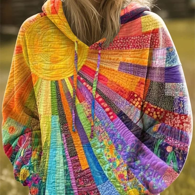 Women's Boho Patchwork Print Hoodie | Delaney_1