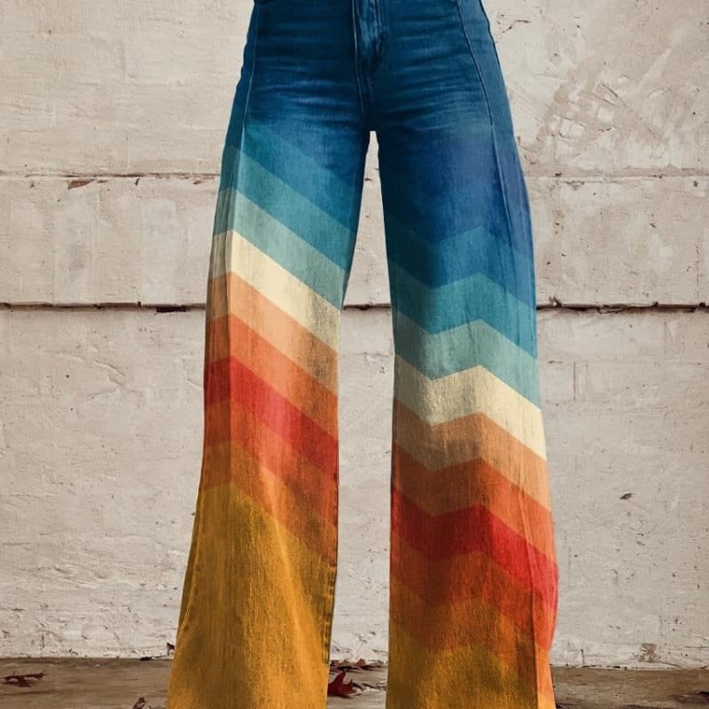Women's Retro Chevron Wide Leg Pants | Fenella_1