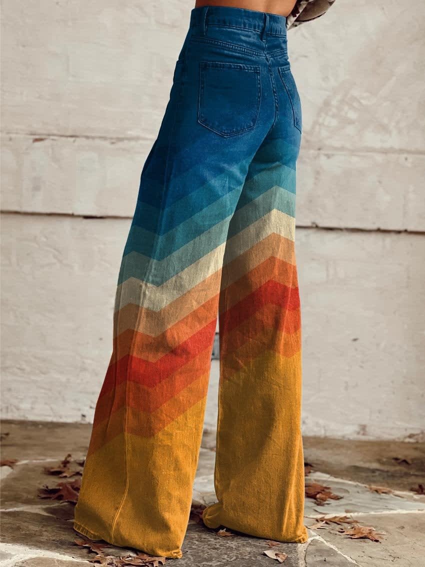 Women's Retro Chevron Wide Leg Pants | Fenella_2
