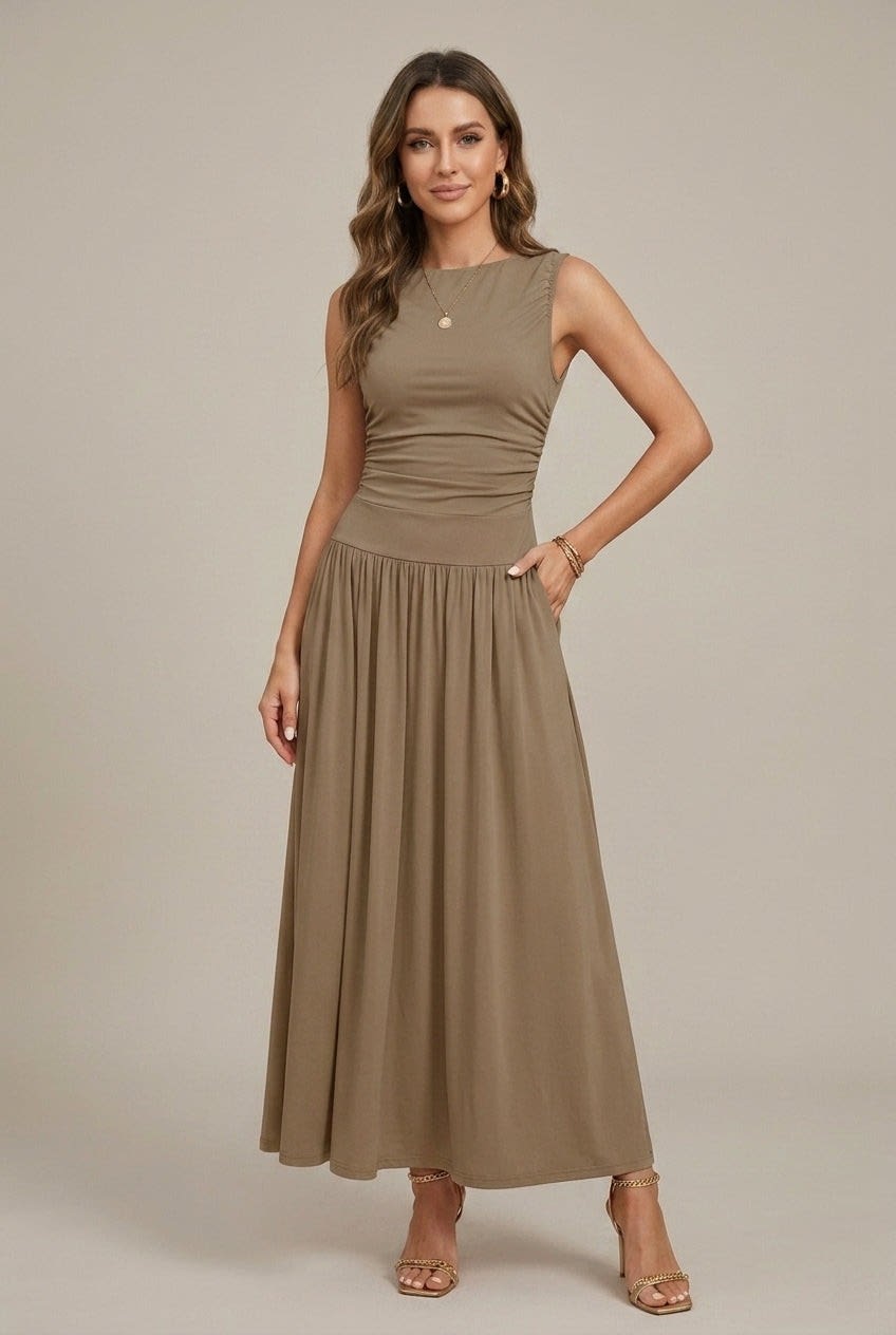 Women's Ruched Sleeveless Maxi Dress | Ione_4