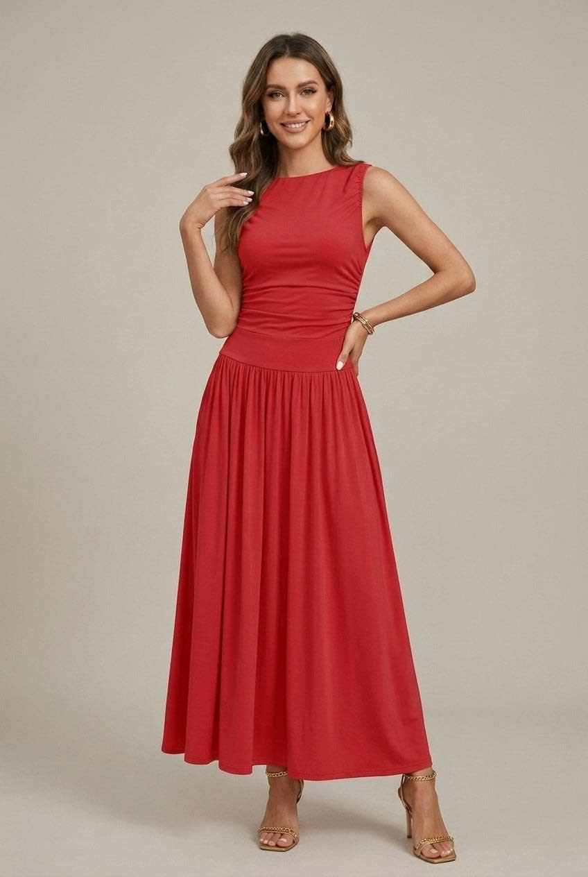 Women's Ruched Sleeveless Maxi Dress | Ione_5