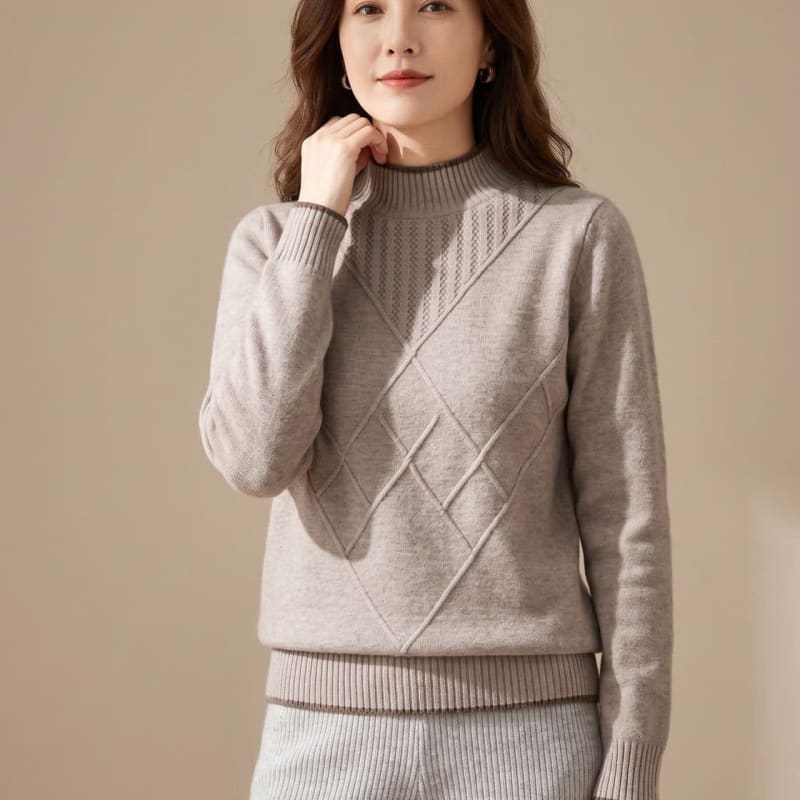 Women's Diamond Knit Mock Neck Sweater | Carminow_1
