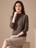 Women's Diamond Knit Mock Neck Sweater | Carminow_2