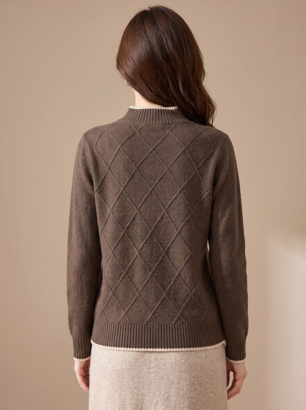 Women's Diamond Knit Mock Neck Sweater | Carminow_3