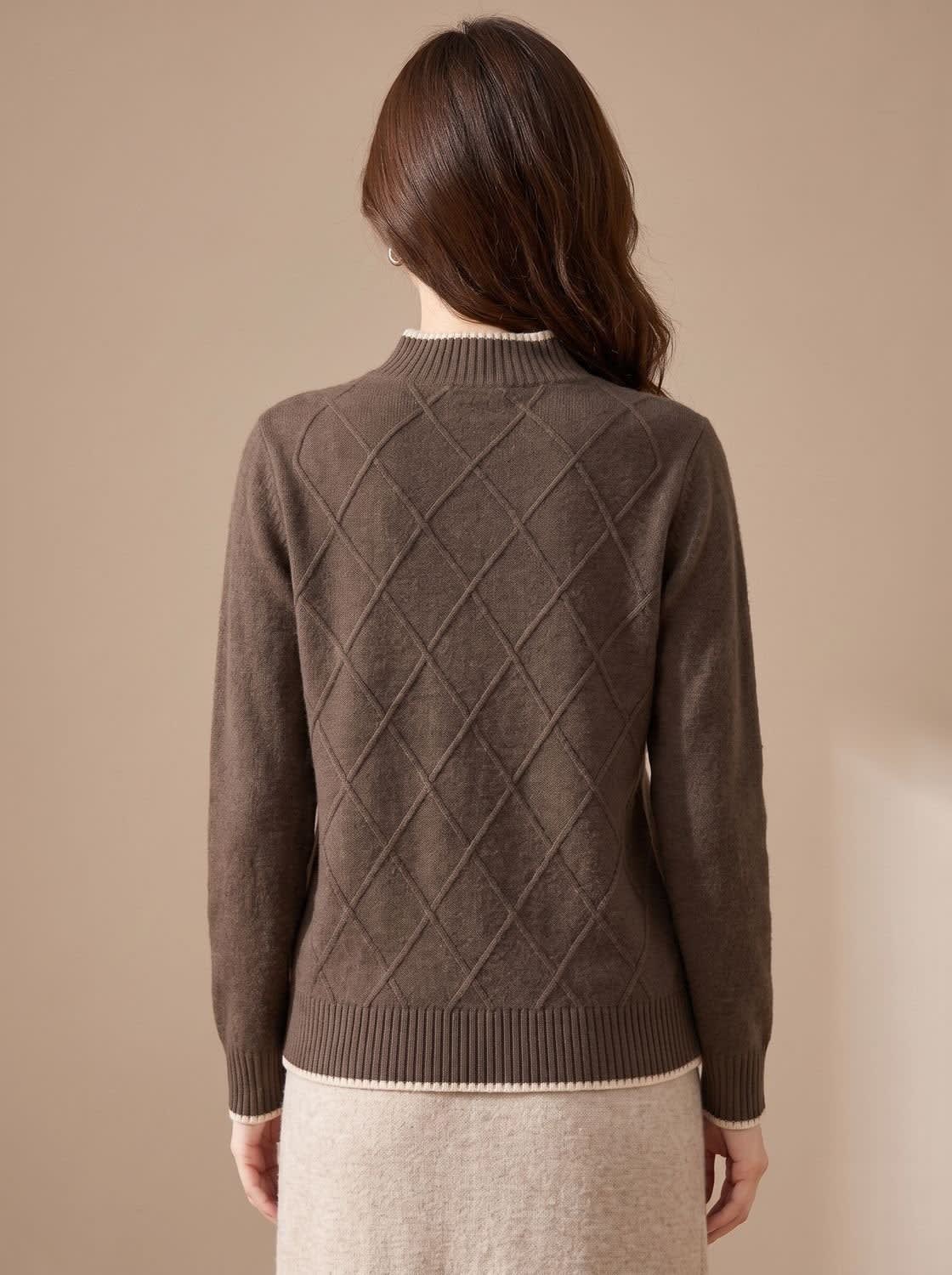 Women's Diamond Knit Mock Neck Sweater | Carminow_3
