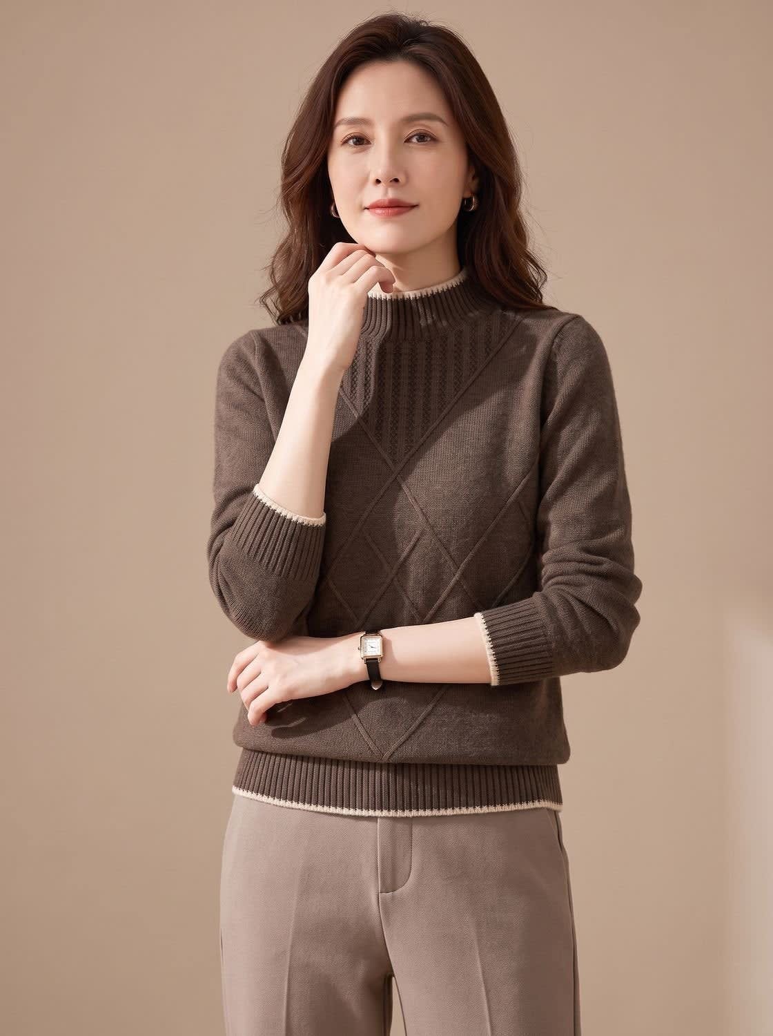 Women's Diamond Knit Mock Neck Sweater | Carminow_6