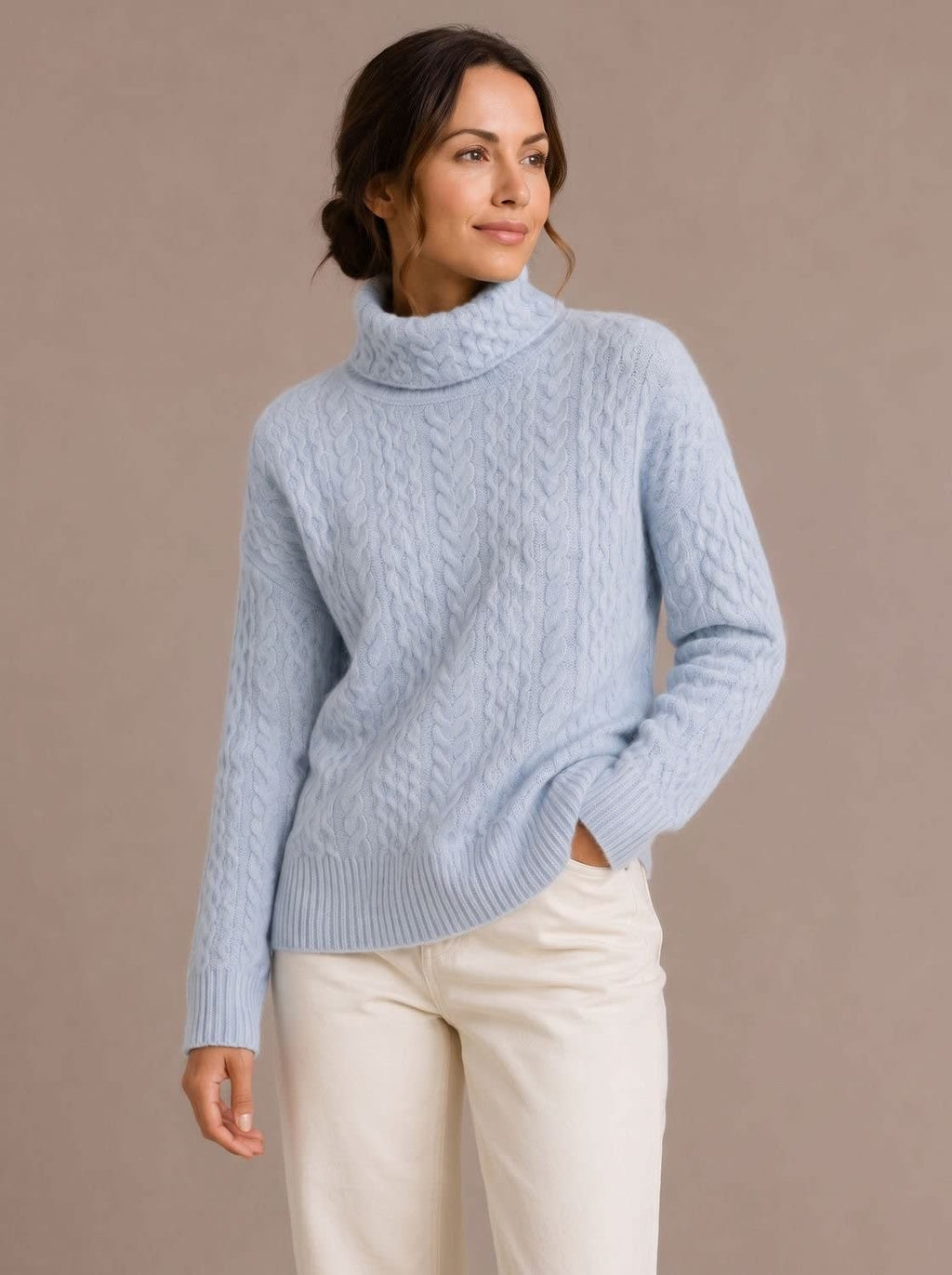 Women's Oversized Cable Knit Turtleneck Sweater | Oakhampton_2