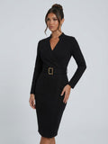 Women's Belted Wrap Midi Dress | Katherine_1
