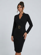 Women's Belted Wrap Midi Dress | Katherine_1