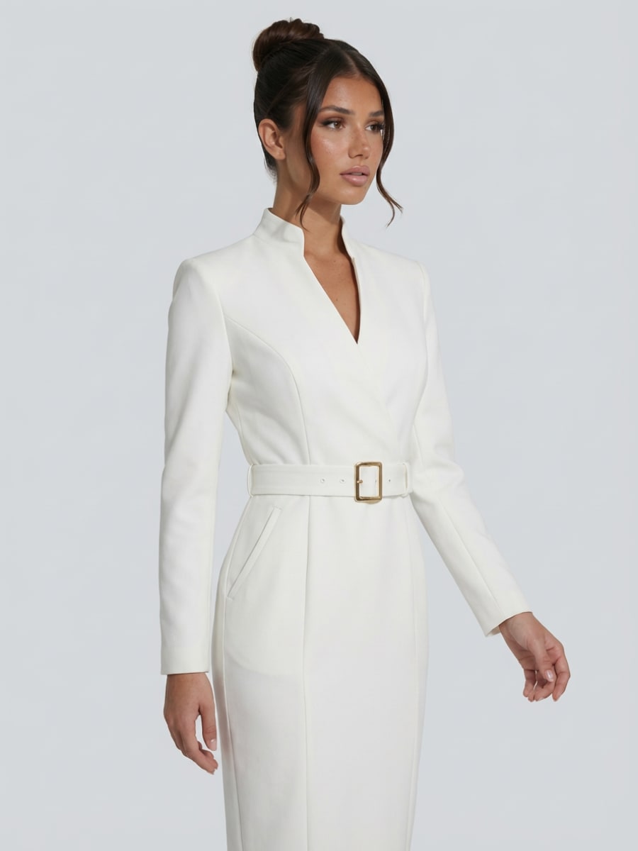 Women's Belted Wrap Midi Dress | Katherine_10